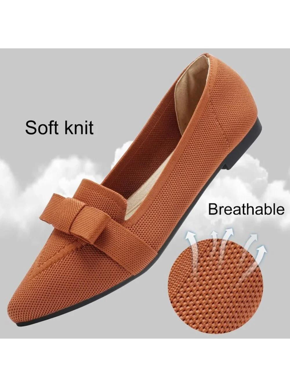 Women's Brown Mesh Comfortable Ballerina Slip On Pointed Toe Ballet Flat Shoes